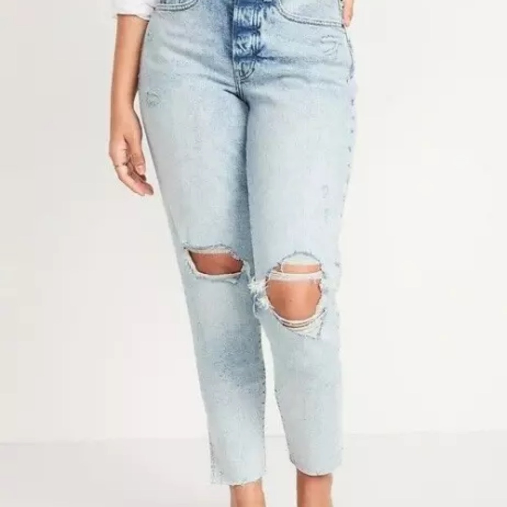 Old Navy Curvy High-Waisted Straight Ripped Side-Split Ankle Jeans Women's 12